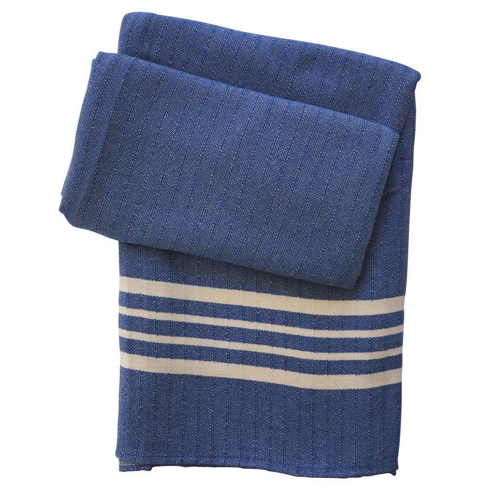 Hamamtuch ohne Fransen - Leyla handgewebt und vorgewaschen - königsblau mit blauen Streifen - Hamamista