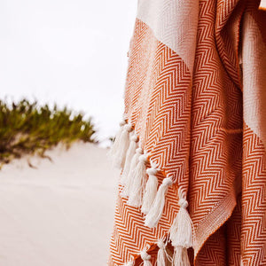 Hamam blanket / plaid Charles orange handwoven by Hamamista
