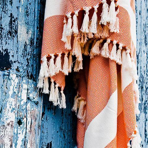 Hamam blanket / plaid Charles orange handwoven by Hamamista
