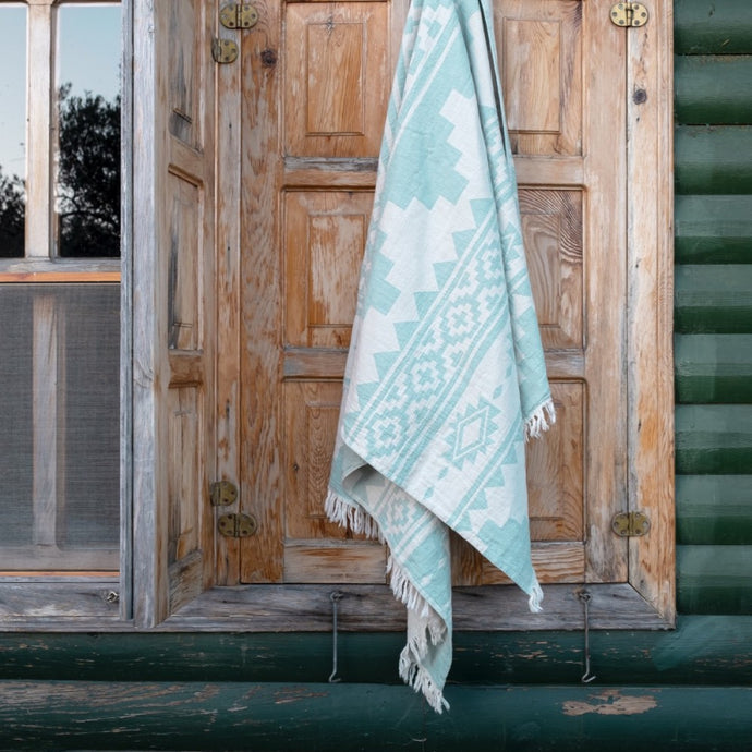 Hamam Blanket / Hamam Towel XXL Jackie Aztec Pattern Sage Green