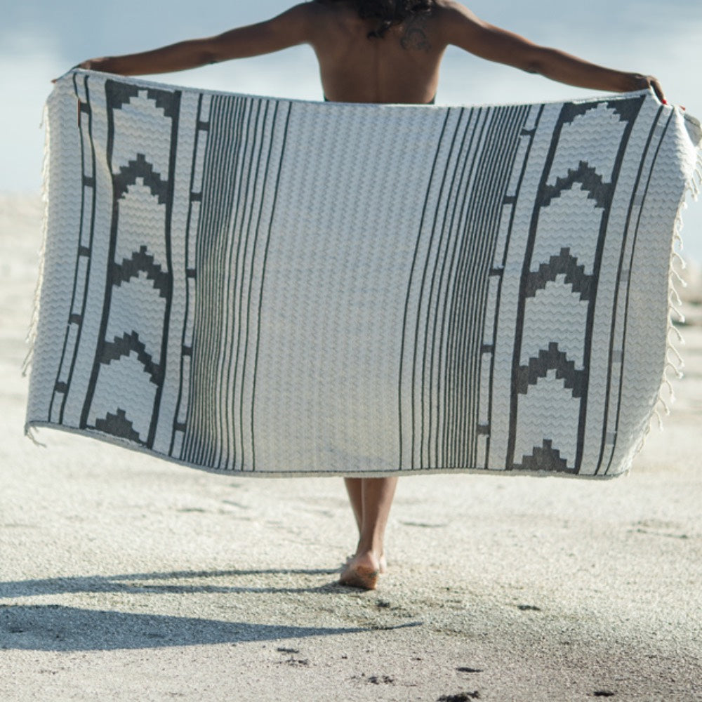 Hamam Towel Organic Aztec Pattern Black 100% Organic Cotton