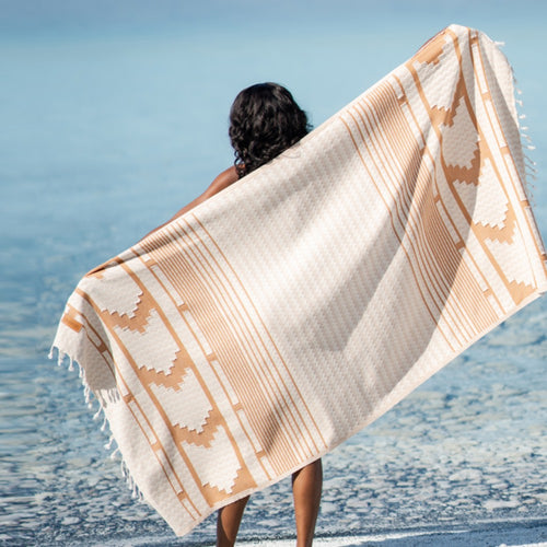 Hamam towel organic Aztec pattern terracotta 100 % organic cotton