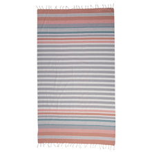 Download the image in the gallery viewer, Hamam cloth organic block stripes blue-apricot made from 100 % organic cotton.