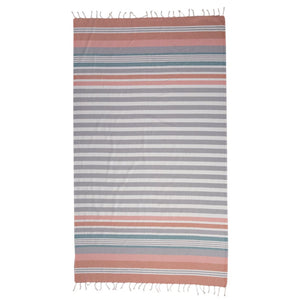 Hamam towel organic block stripes blue-apricot made from 100 % organic cotton