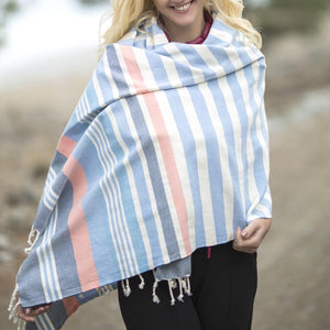 Hamam towel organic block stripes blue-grey made from 100 % organic cotton