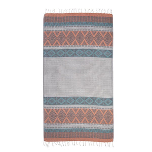 Hamam towel organic ethnic pattern mint-coral 100 % organic cotton