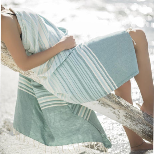 Hamam towel organic fine stripes green from 100 % organic cotton