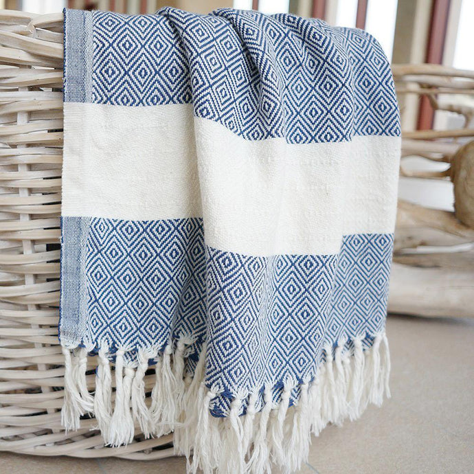 Hamam towel Charlotte dark blue handwoven by Hamamista