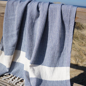 Hamam towel Charlotte dark blue handwoven by Hamamista